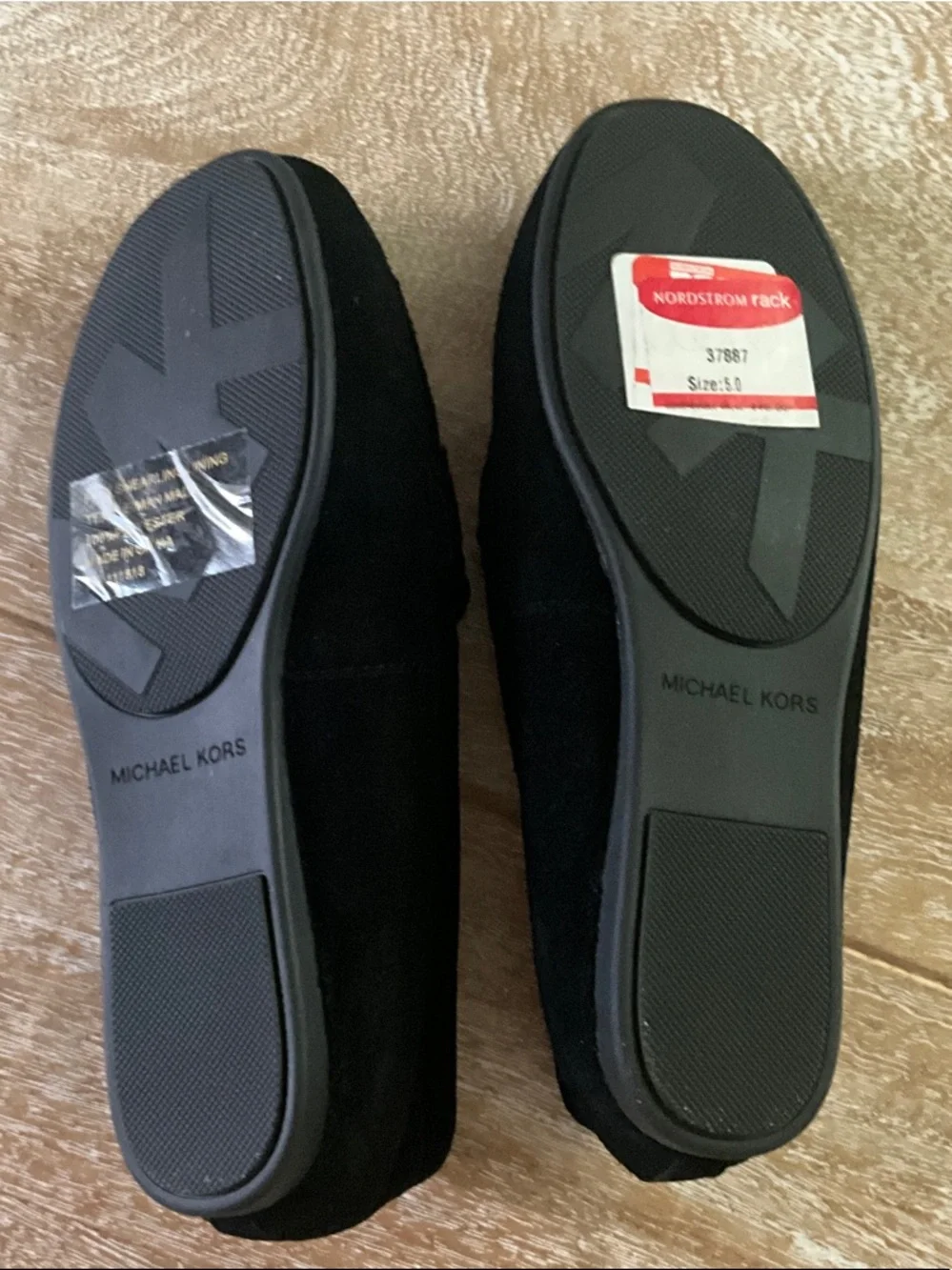 NWOT Michael Kors Black Suede Loafers with Gold MK Plaque